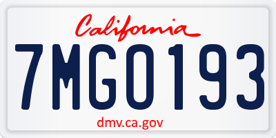 CA license plate 7MGO193