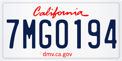 CA license plate 7MGO194