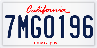CA license plate 7MGO196