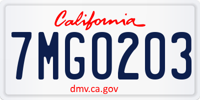 CA license plate 7MGO203