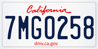 CA license plate 7MGO258