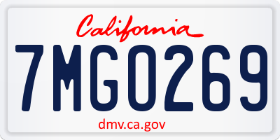 CA license plate 7MGO269