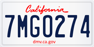 CA license plate 7MGO274