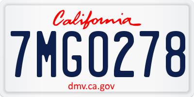 CA license plate 7MGO278