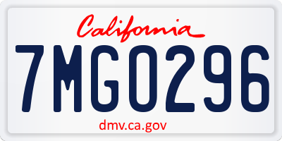 CA license plate 7MGO296