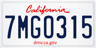 CA license plate 7MGO315