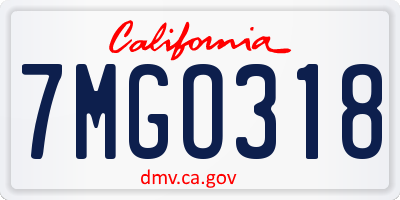 CA license plate 7MGO318