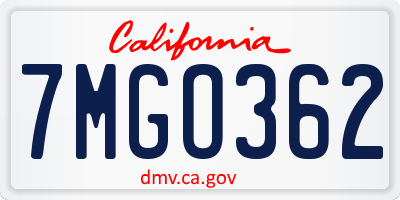CA license plate 7MGO362