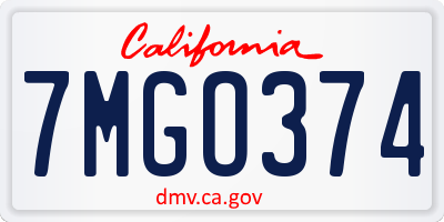 CA license plate 7MGO374