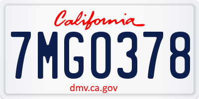 CA license plate 7MGO378