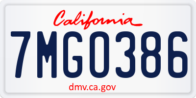 CA license plate 7MGO386