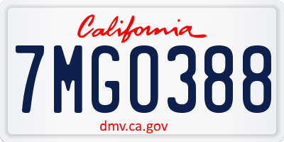CA license plate 7MGO388