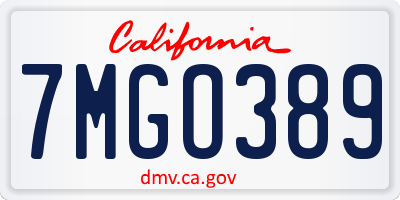 CA license plate 7MGO389