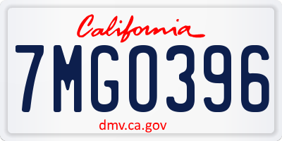 CA license plate 7MGO396