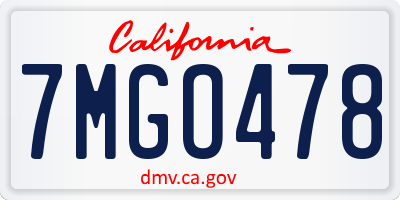 CA license plate 7MGO478