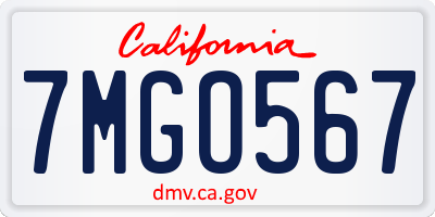 CA license plate 7MGO567
