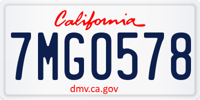 CA license plate 7MGO578