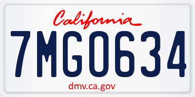 CA license plate 7MGO634