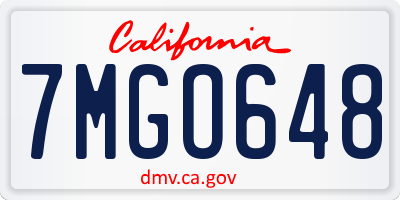 CA license plate 7MGO648