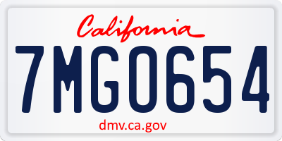 CA license plate 7MGO654