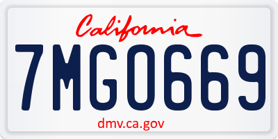 CA license plate 7MGO669