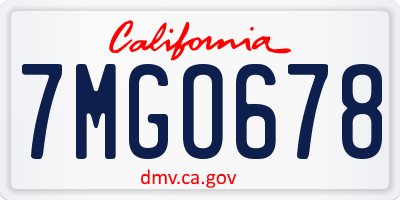 CA license plate 7MGO678