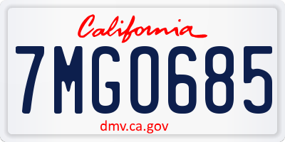 CA license plate 7MGO685