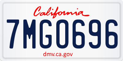 CA license plate 7MGO696