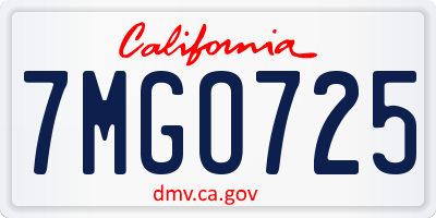 CA license plate 7MGO725