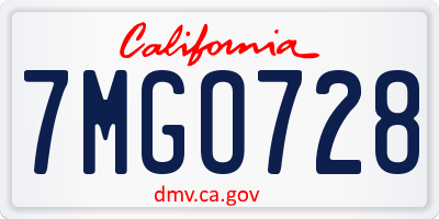 CA license plate 7MGO728