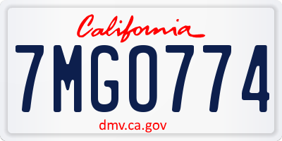 CA license plate 7MGO774