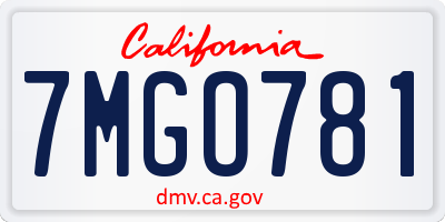 CA license plate 7MGO781