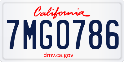 CA license plate 7MGO786