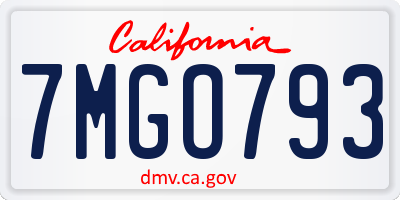 CA license plate 7MGO793