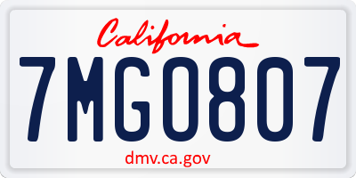 CA license plate 7MGO807