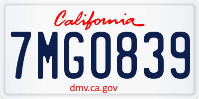 CA license plate 7MGO839