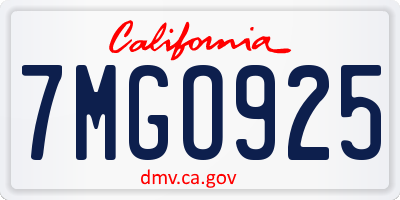 CA license plate 7MGO925