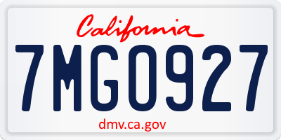 CA license plate 7MGO927