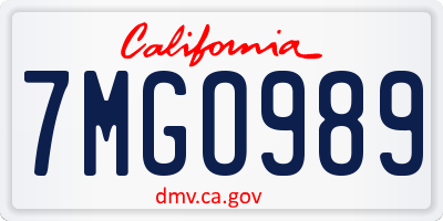 CA license plate 7MGO989
