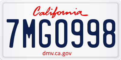 CA license plate 7MGO998