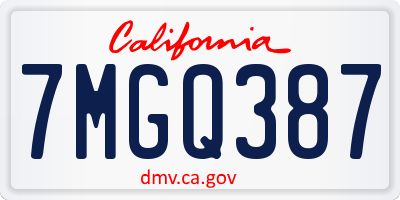 CA license plate 7MGQ387