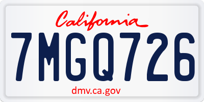 CA license plate 7MGQ726