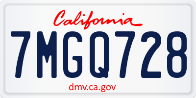 CA license plate 7MGQ728