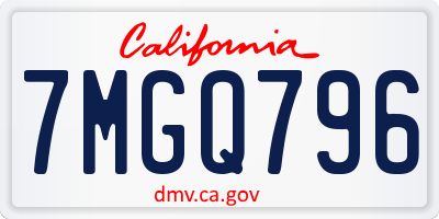 CA license plate 7MGQ796