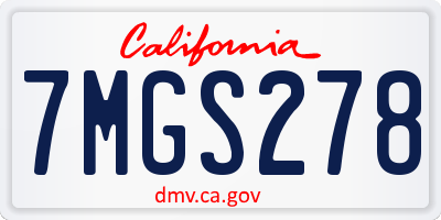 CA license plate 7MGS278