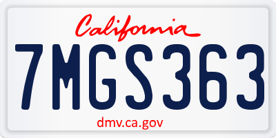 CA license plate 7MGS363