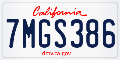 CA license plate 7MGS386