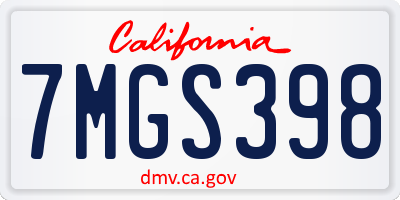 CA license plate 7MGS398