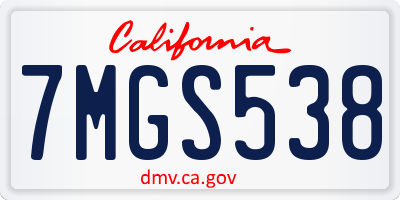 CA license plate 7MGS538