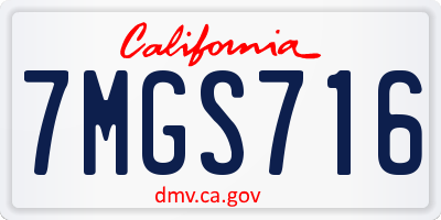 CA license plate 7MGS716